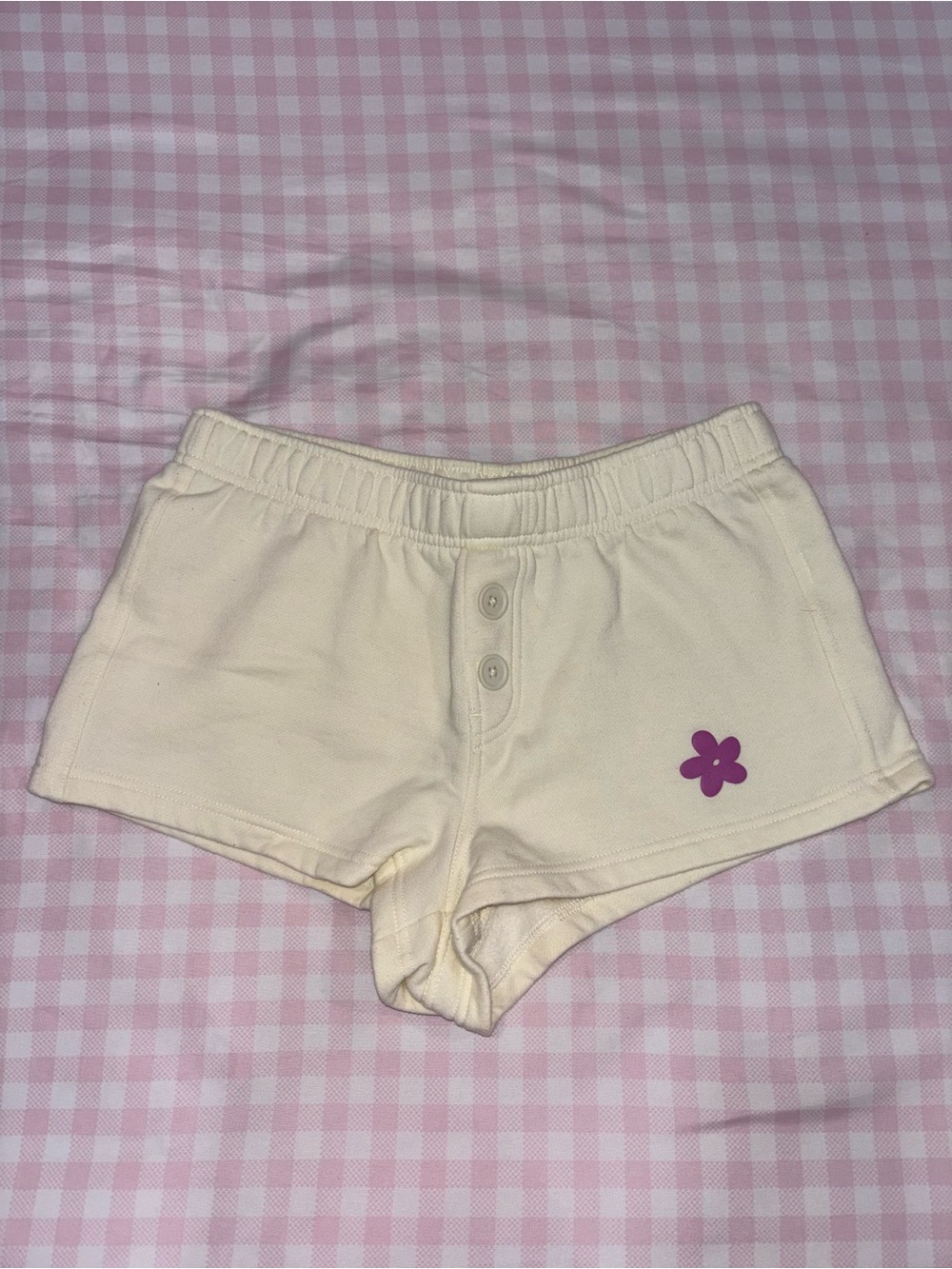 PacSun Cream Swear Shorts with Purple Flower
